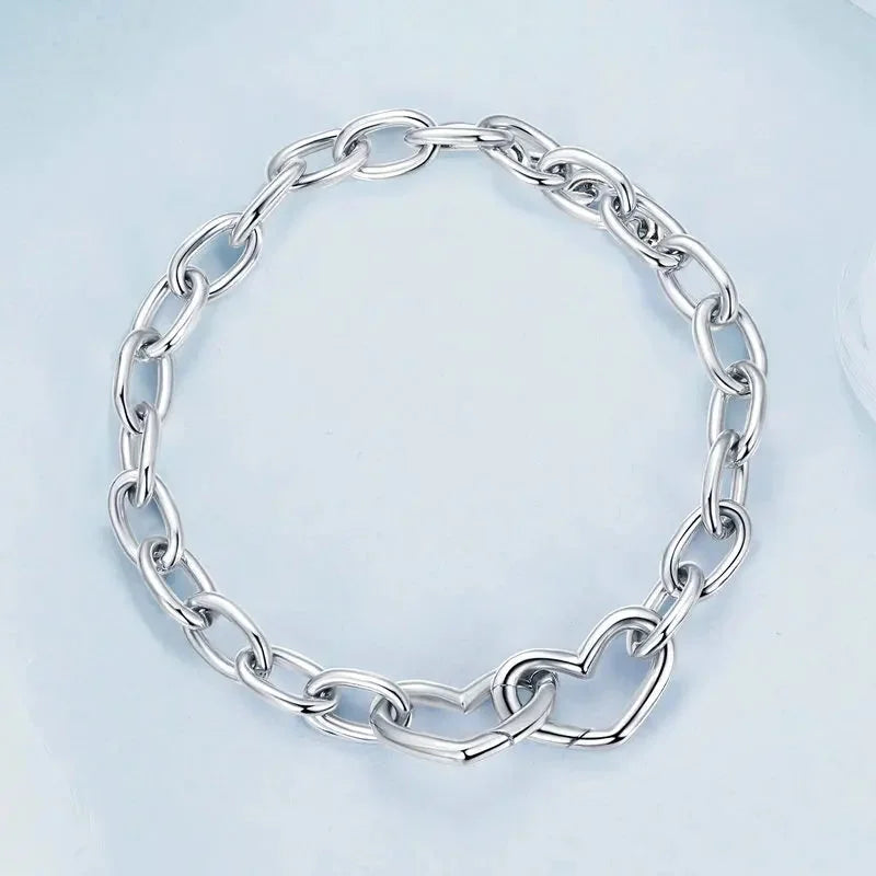 925 Sterling Silver Double Heart Clasp Adjustable Bracelet