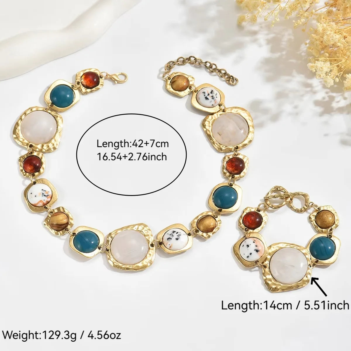 Vintage Bohemian Multicolor Geometric Necklace & Bracelet Set