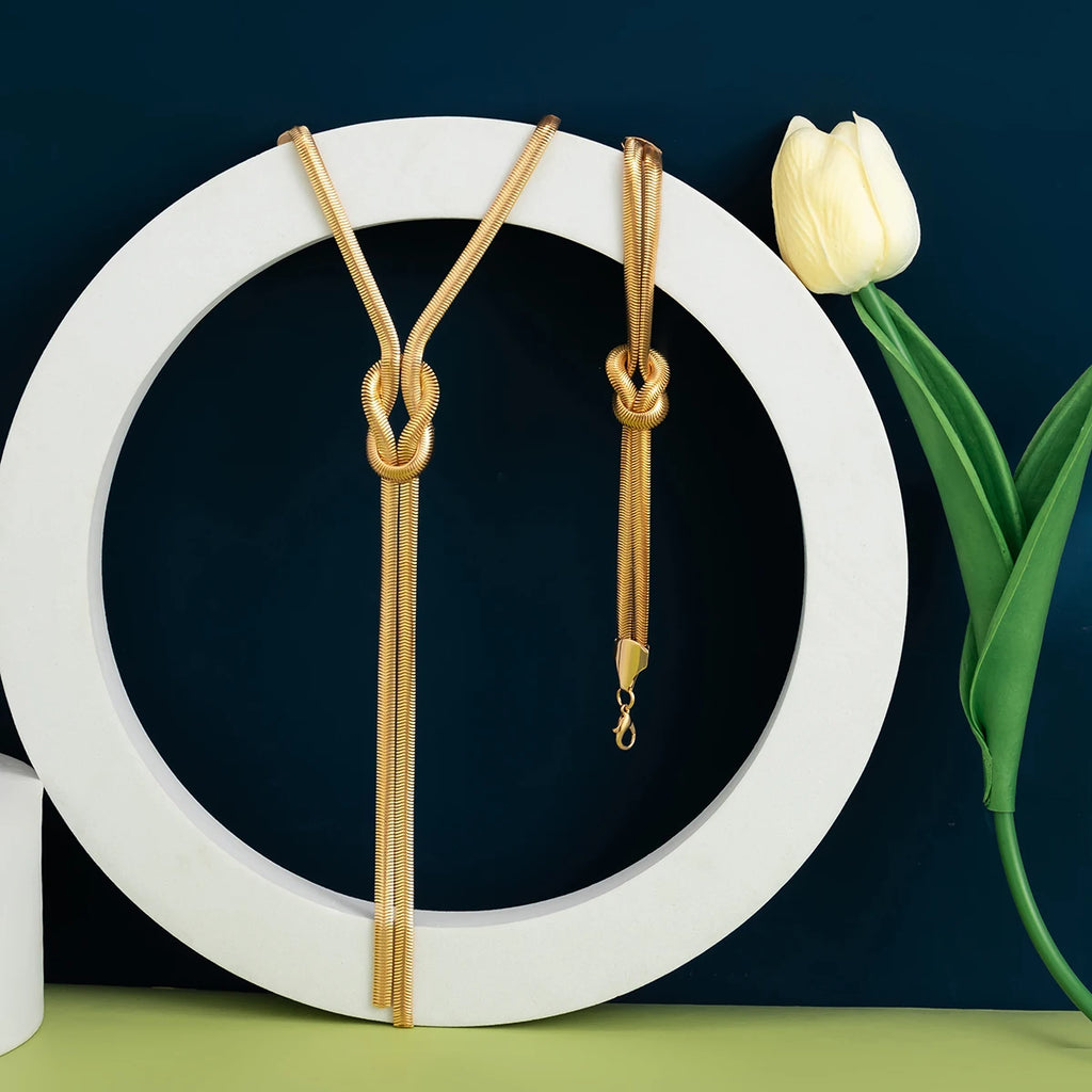 2Pcs Snake Chain Necklace & Bracelet Set