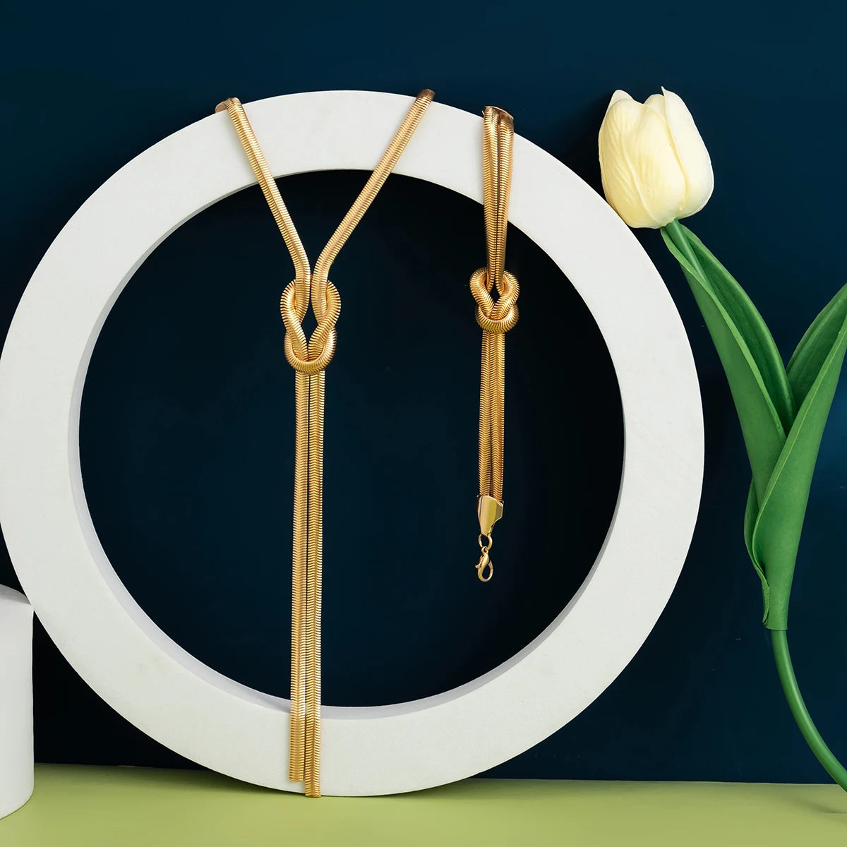 2Pcs Snake Chain Necklace & Bracelet Set