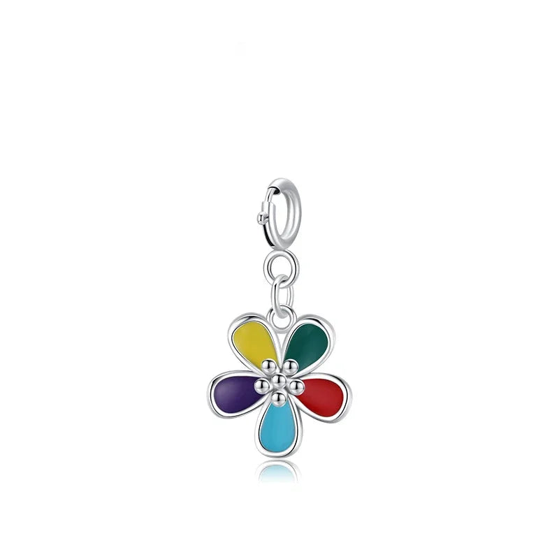 925 Sterling Silver Enamel Rainbow Plant Heart Charm