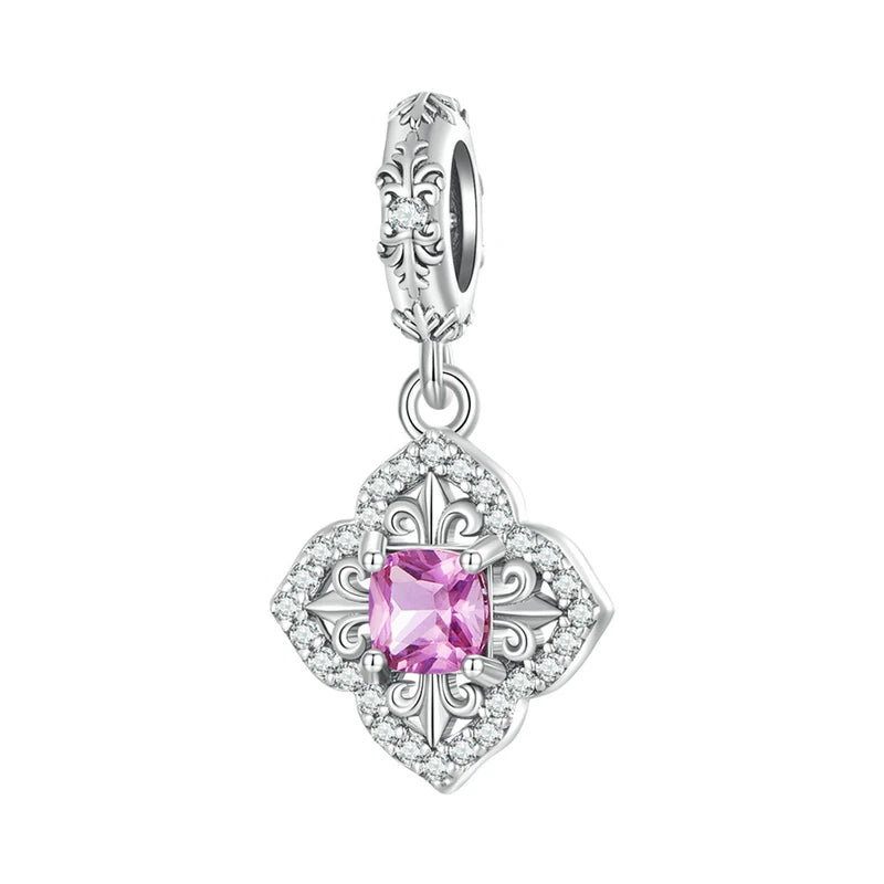 925 Sterling Silver Pink Zircon Vine Heart Charm