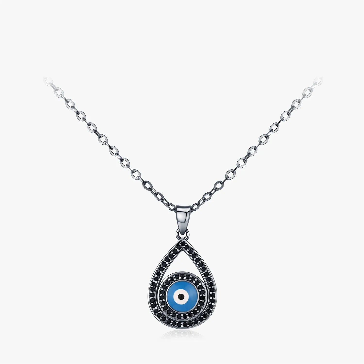 925 Sterling Silver Black Zirconia Water Drop Eye Necklace