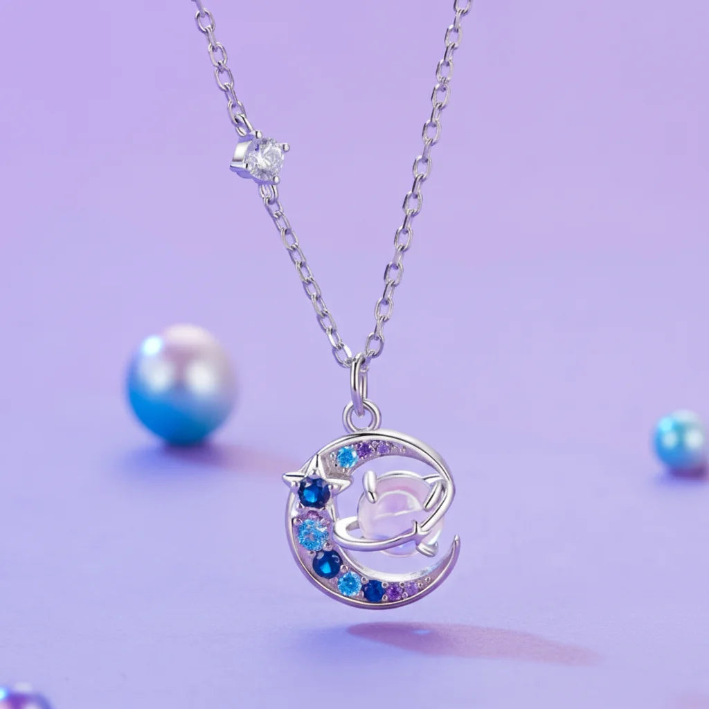 925 Sterling Silver Fantasy Rainbow Planet Necklace