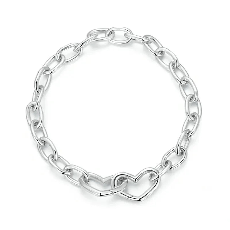 925 Sterling Silver Double Heart Clasp Adjustable Bracelet