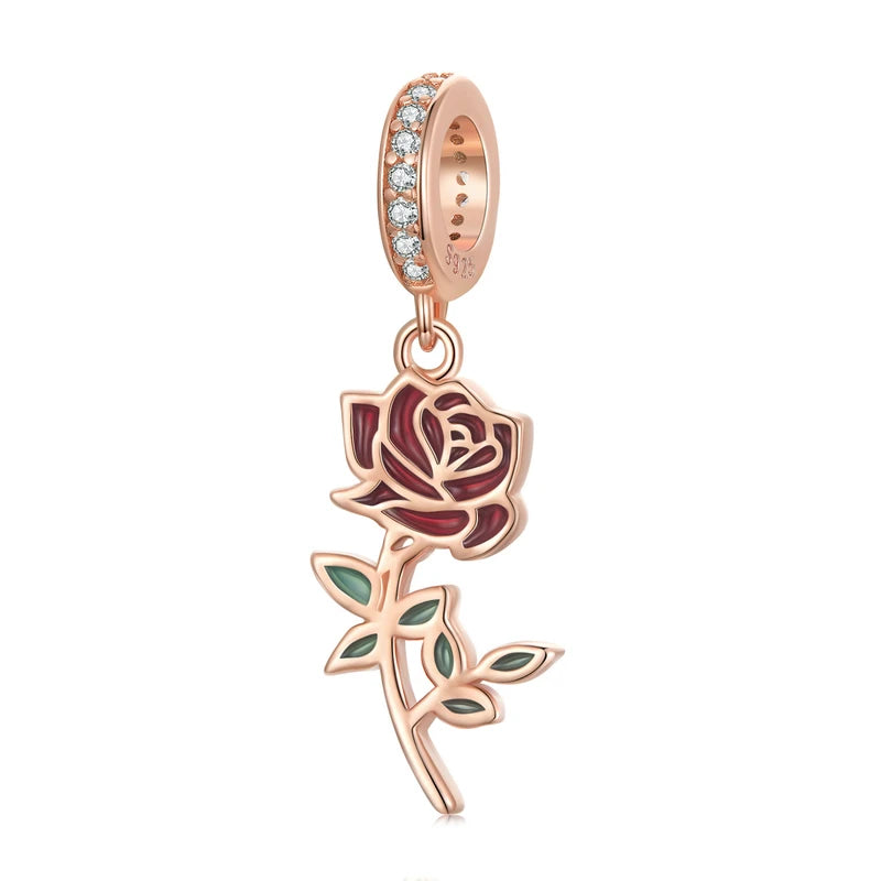 925 Sterling Silver Rose Gold Flower & Tower Heart Charm