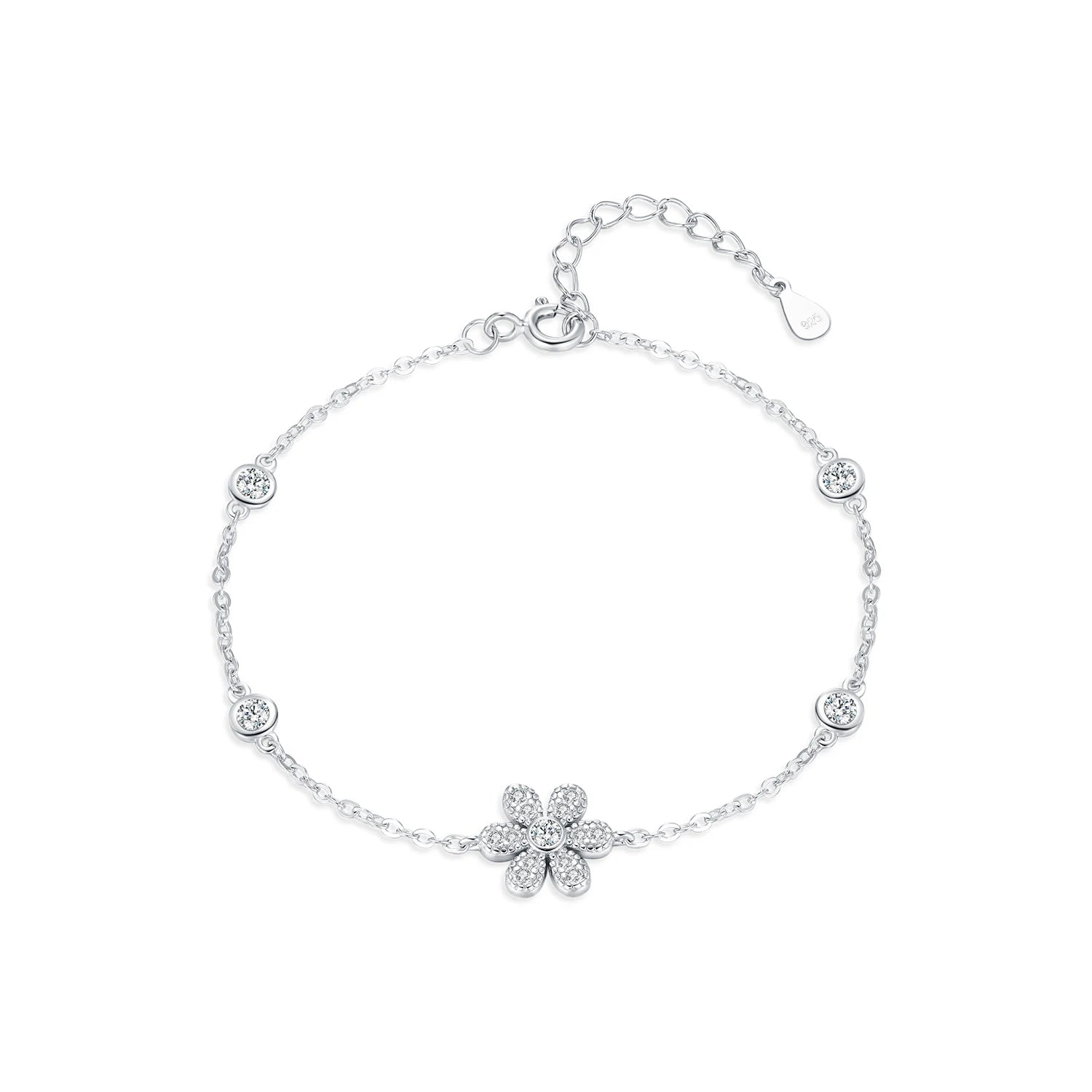925 Sterling Silver Clear CZ Flower Bracelet