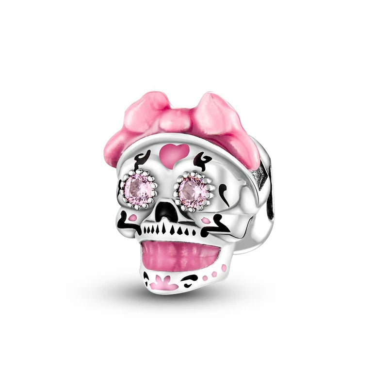 925 Sterling Silver Halloween Pumpkin & Skull Charm Bead