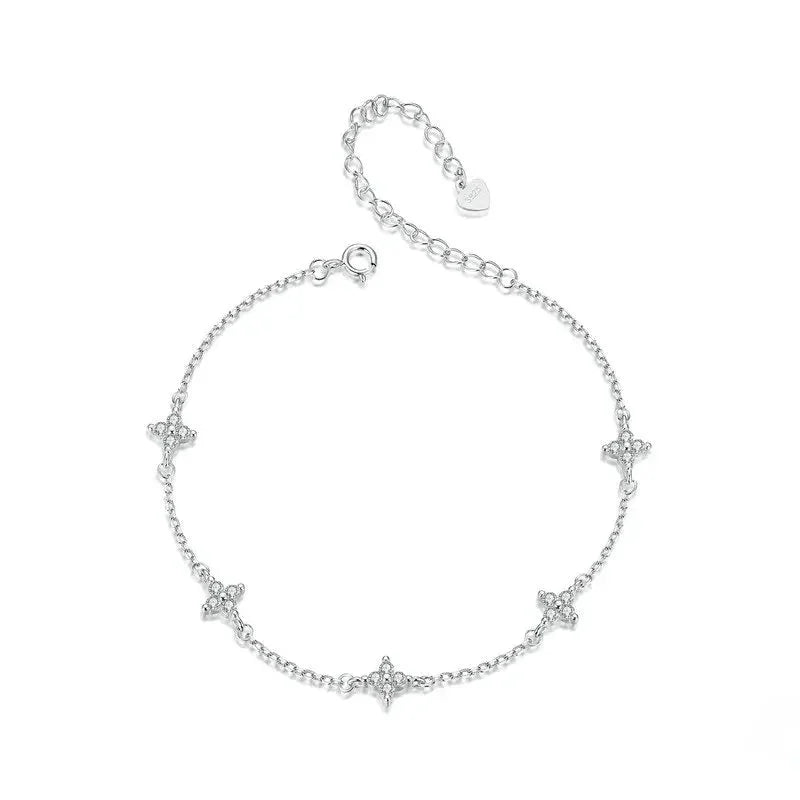 925 Sterling Silver Four-Leaf Clover CZ Anklet