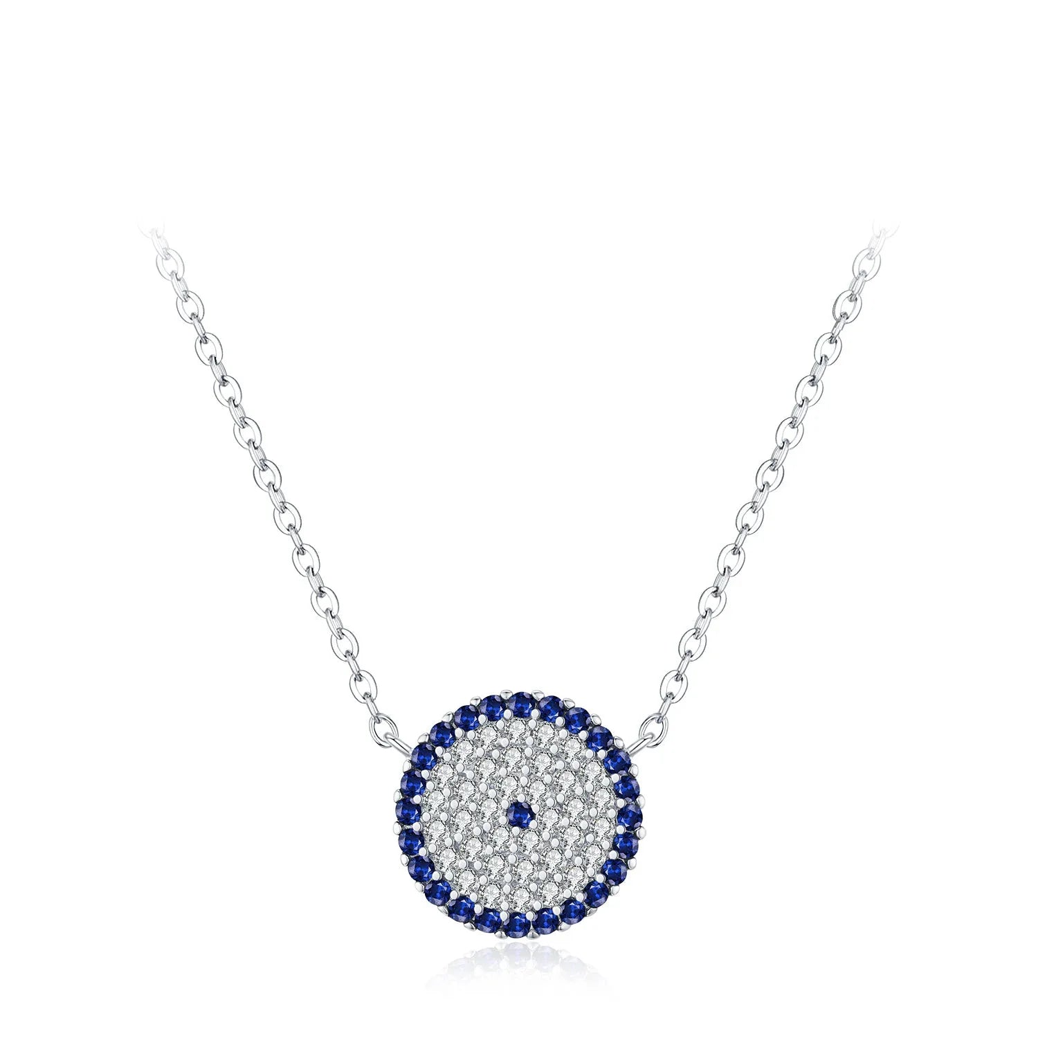 925 Sterling Silver Blue Eye Heart Palm Pendant Necklace