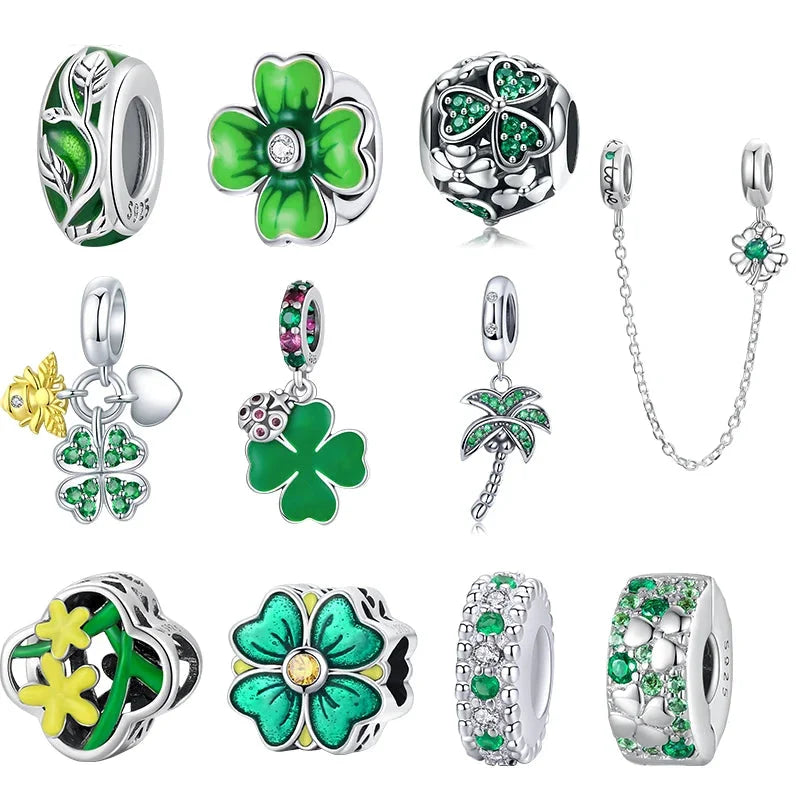 925 Sterling Silver Four-Leaf Clover Safety Chain Charm