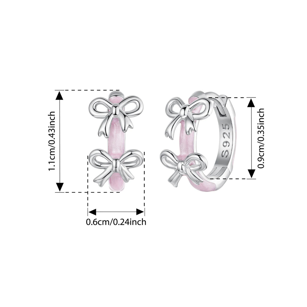 925 Sterling Silver Pink Bow Hoop Earrings