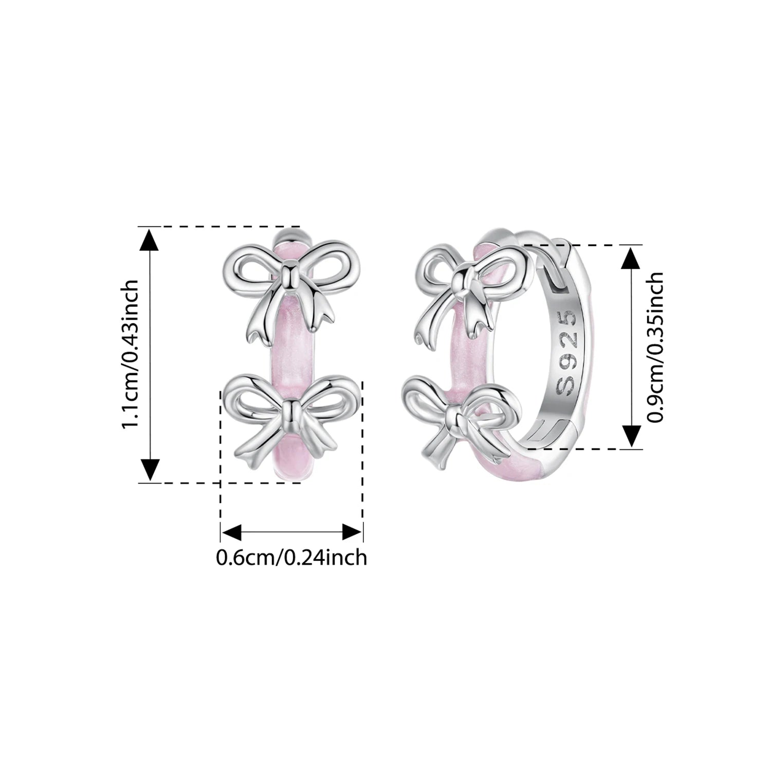 925 Sterling Silver Pink Bow Hoop Earrings