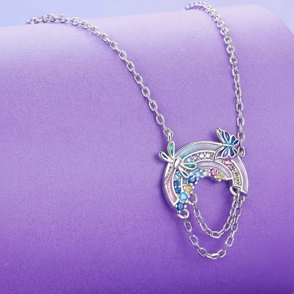 925 Sterling Silver Fantasy Rainbow Planet Necklace