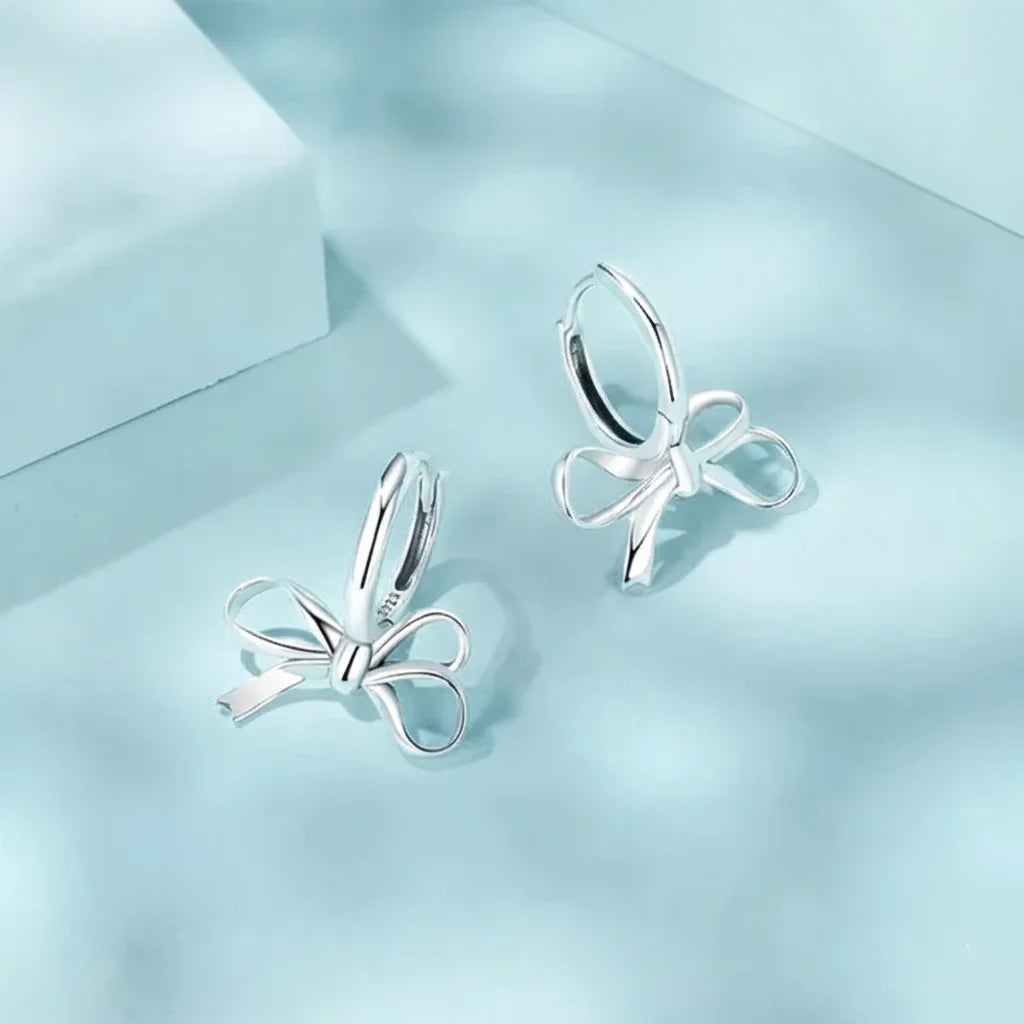 925 Sterling Silver Simple Bow Hoop Earrings