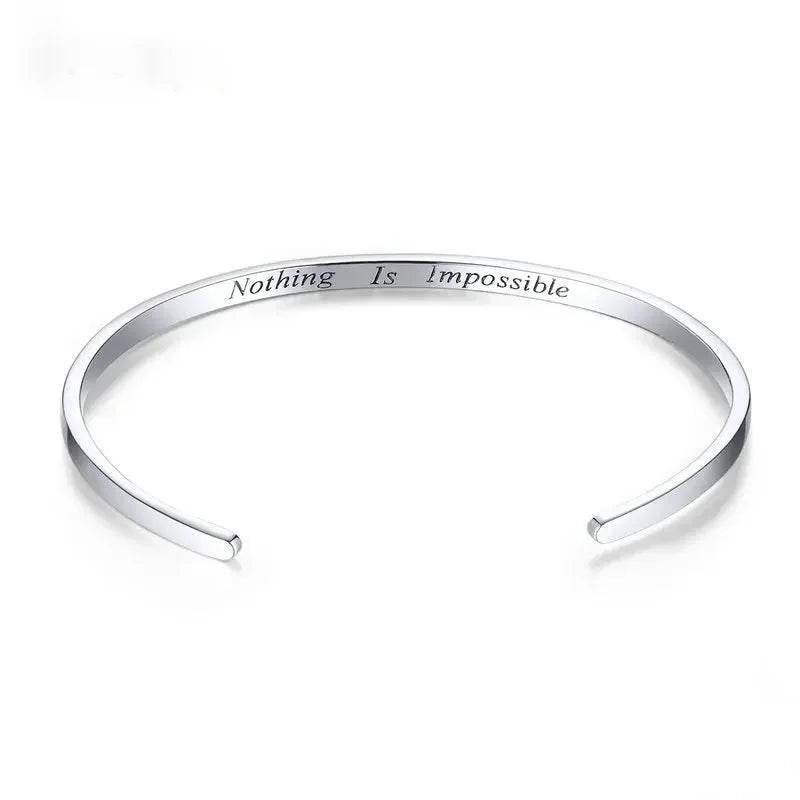 925 Sterling Silver “Nothing Is Impossible” Courage Bangle