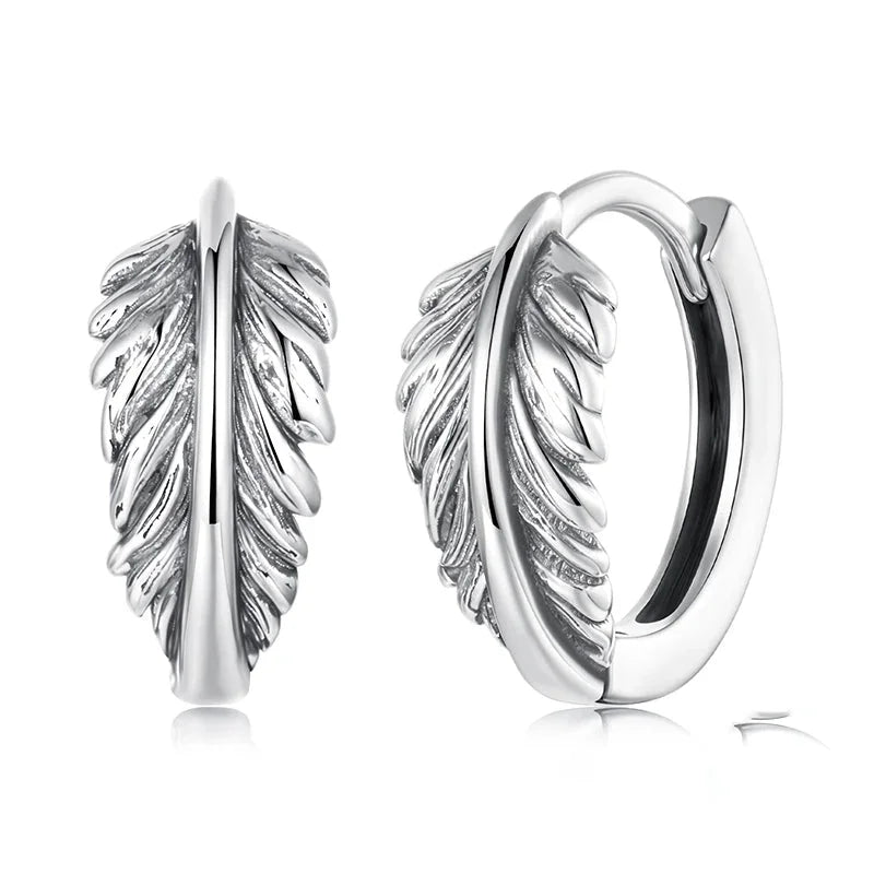 925 Sterling Silver Retro Leaf Hoop Earrings