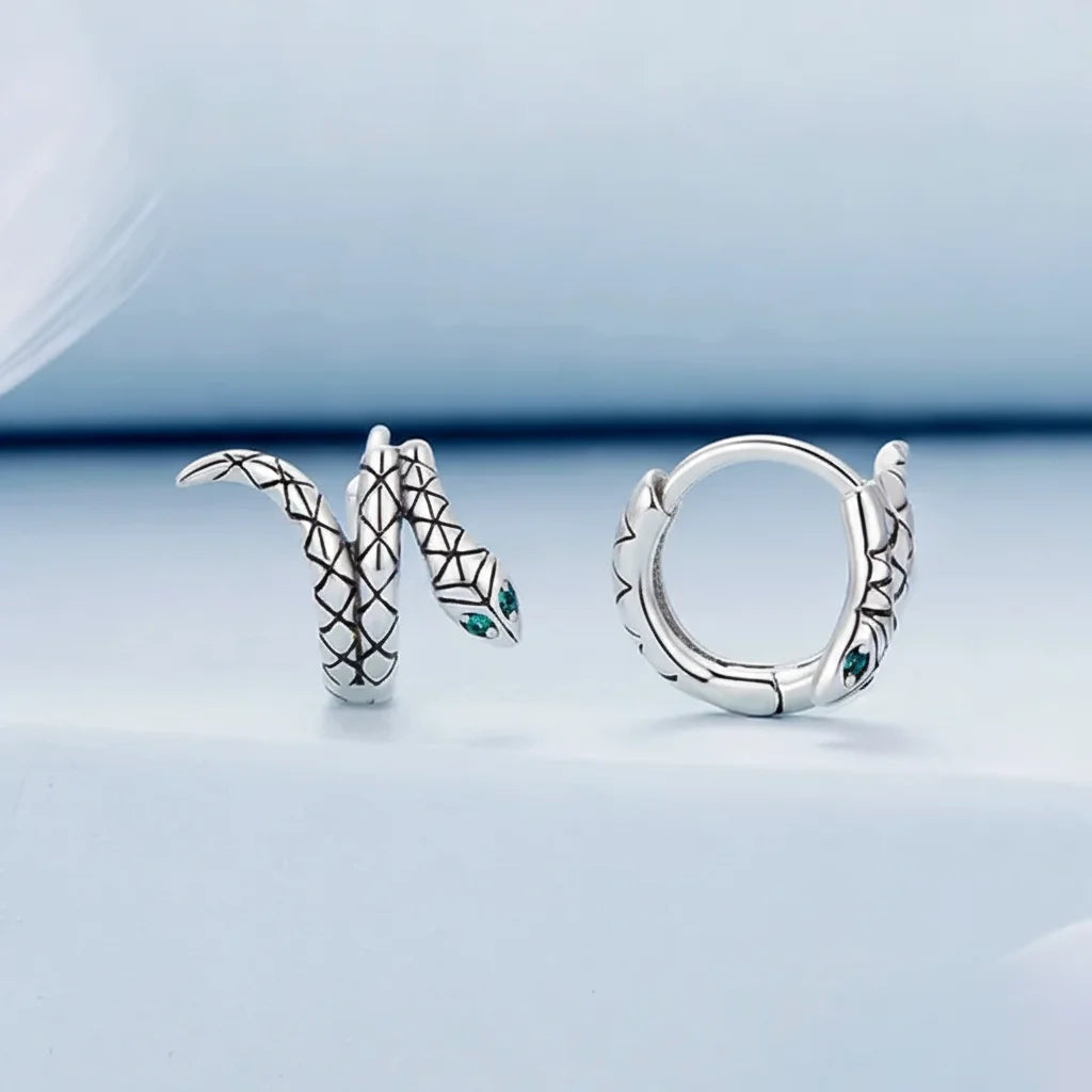 925 Sterling Silver Green Zircon Snake Hoop Earrings