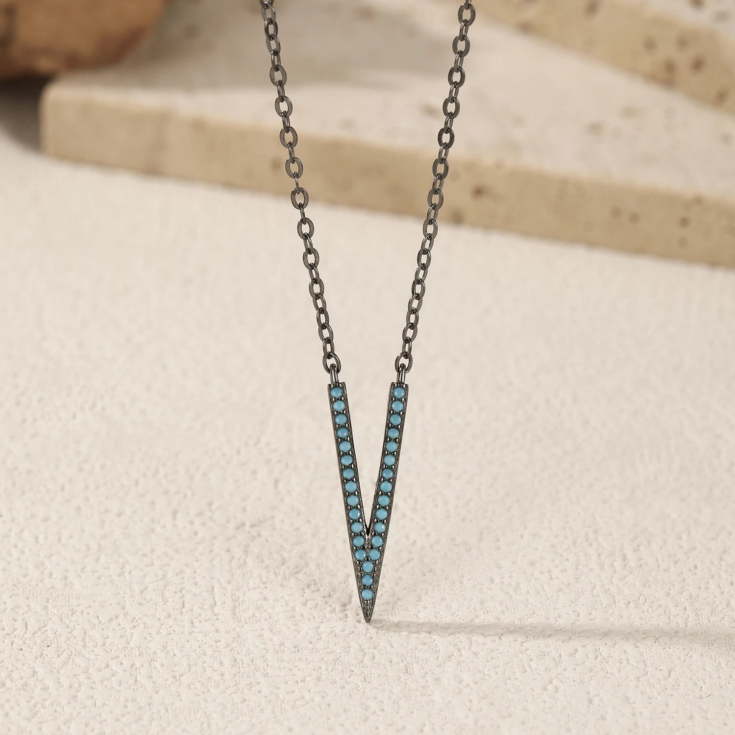 925 Sterling Silver V-Shape Turquoise Necklace