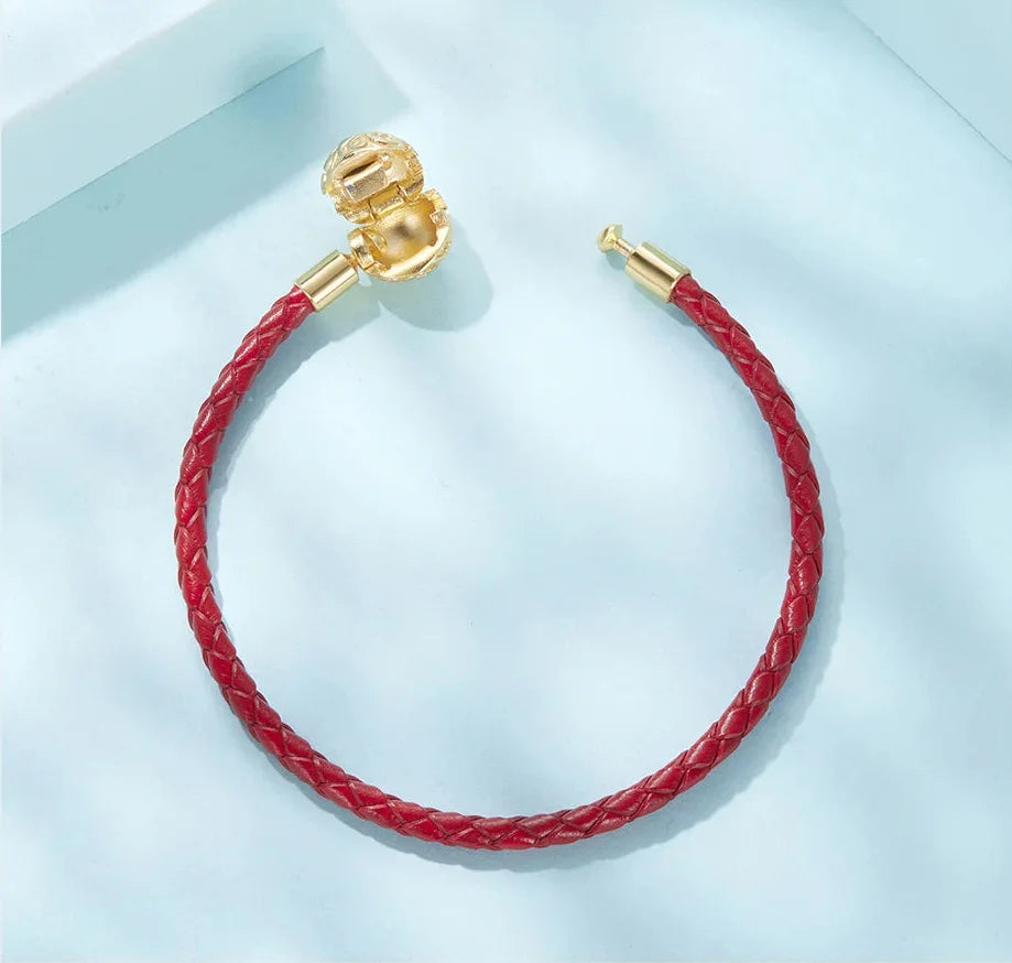925 Sterling Silver Retro Scroll Red Rope Leather Bracelet