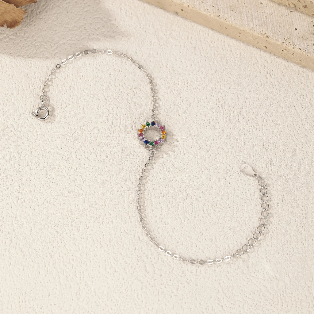 925 Sterling Silver Colorful Sun Zirconia Link Bracelet