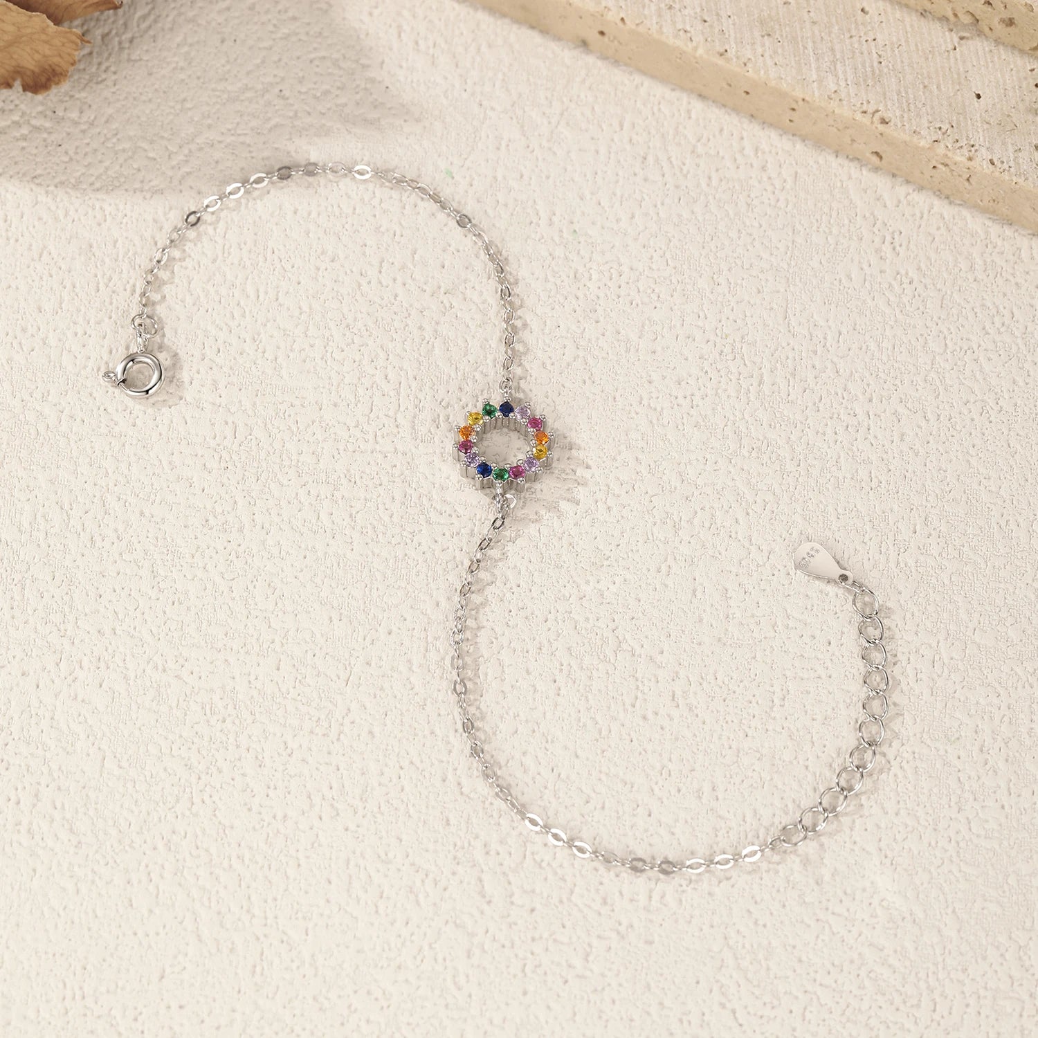 925 Sterling Silver Colorful Sun Zirconia Link Bracelet