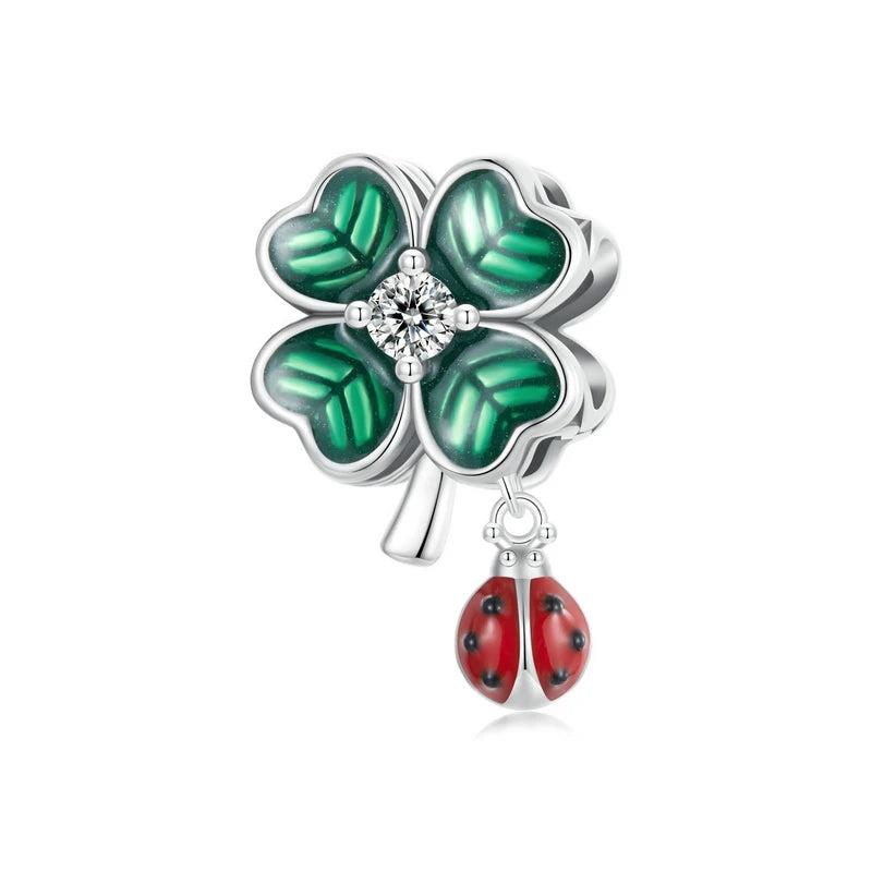 925 Sterling Silver Four-Leaf Clover & Ladybug Charm