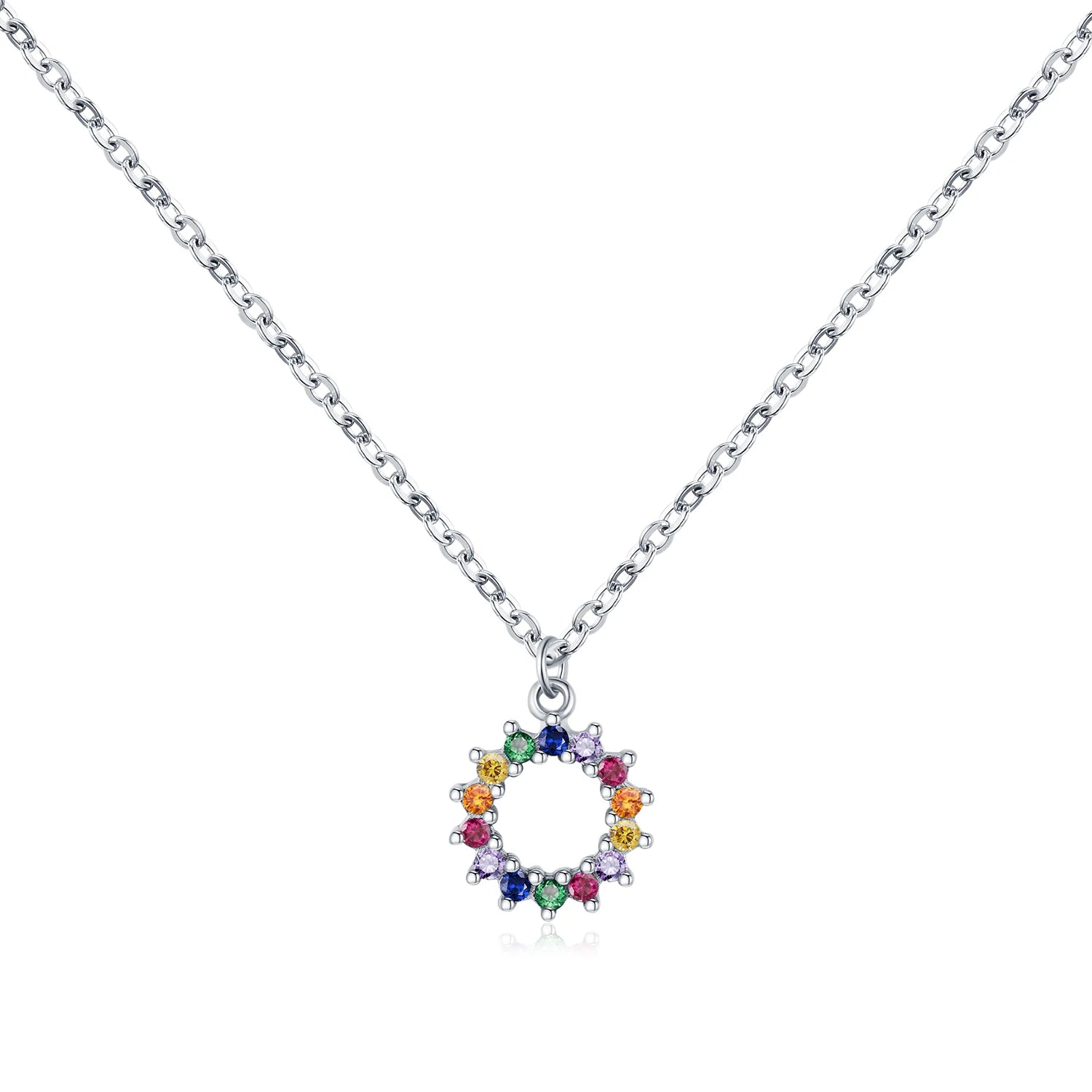 925 Sterling Silver Rainbow Sun CZ Pendant Necklace