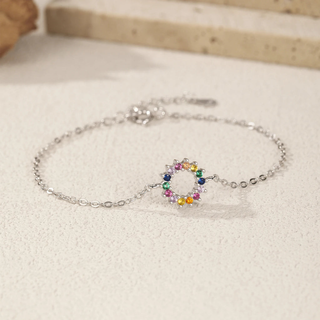 925 Sterling Silver Colorful Sun Zirconia Link Bracelet