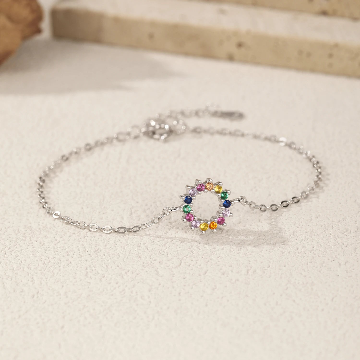 925 Sterling Silver Colorful Sun Zirconia Link Bracelet