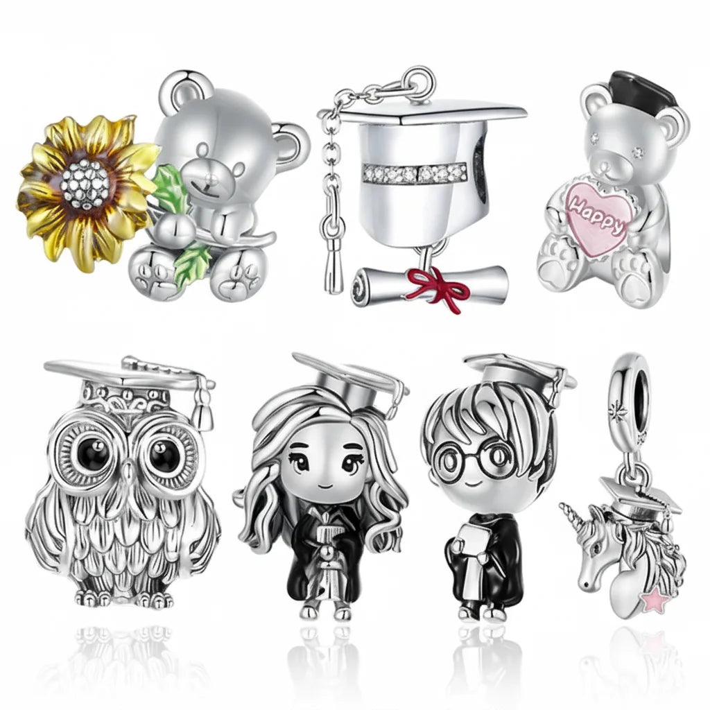925 Sterling Silver Graduation Owl & Cap Charm