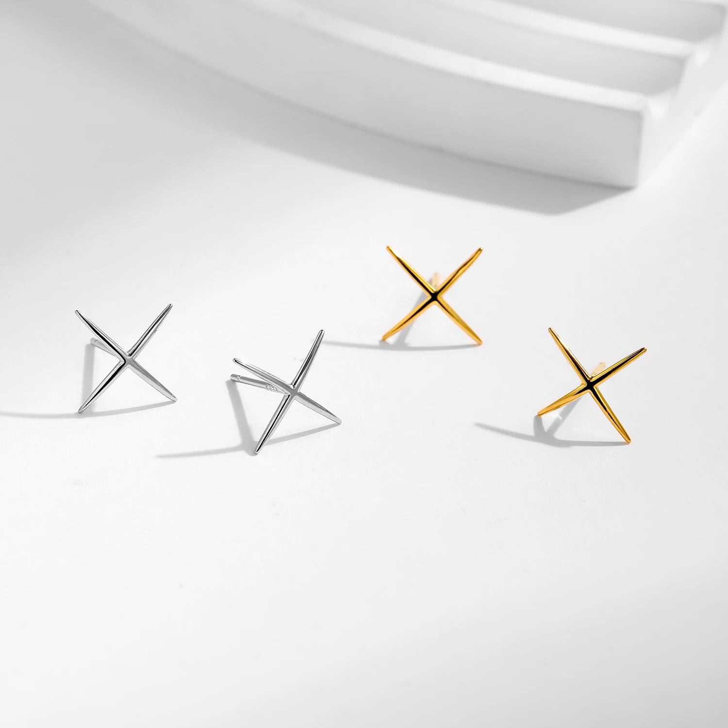 925 Sterling Silver X-Line Minimalist Stud Earrings