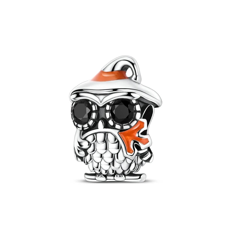 925 Sterling Silver Halloween Pumpkin & Skull Charm Bead