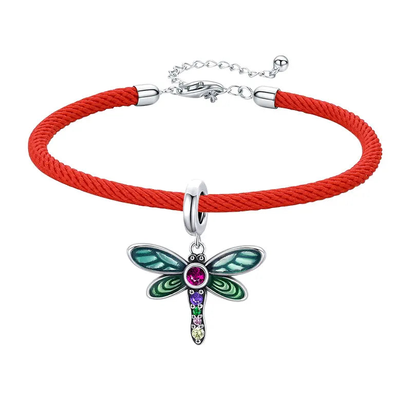 925 Sterling Silver Red Rope Enamel Charm Bracelet