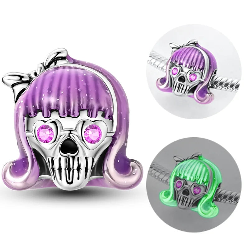 925 Sterling Silver Halloween Pumpkin & Skull Charm Bead