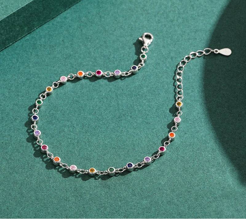 925 Sterling Silver Rainbow CZ Chain Bracelet