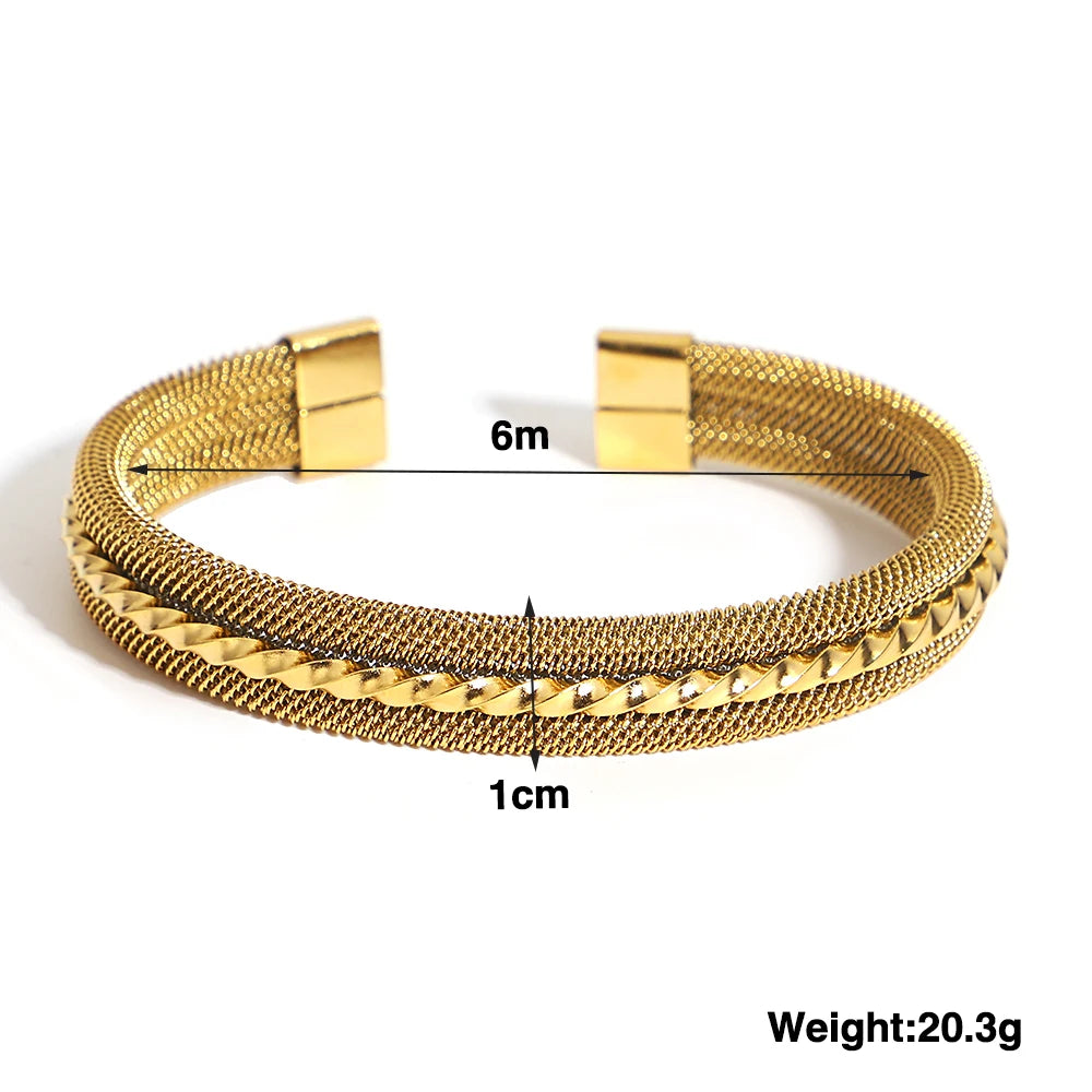 Hand-Woven Twisted Metal Open Bracelet