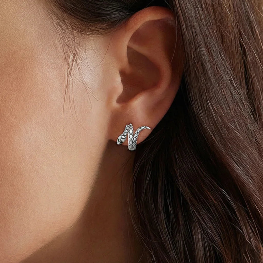 925 Sterling Silver Green Zircon Snake Hoop Earrings