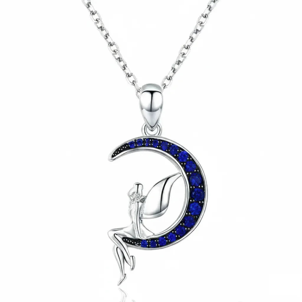 925 Sterling Silver Fairy in Blue Moon Necklace