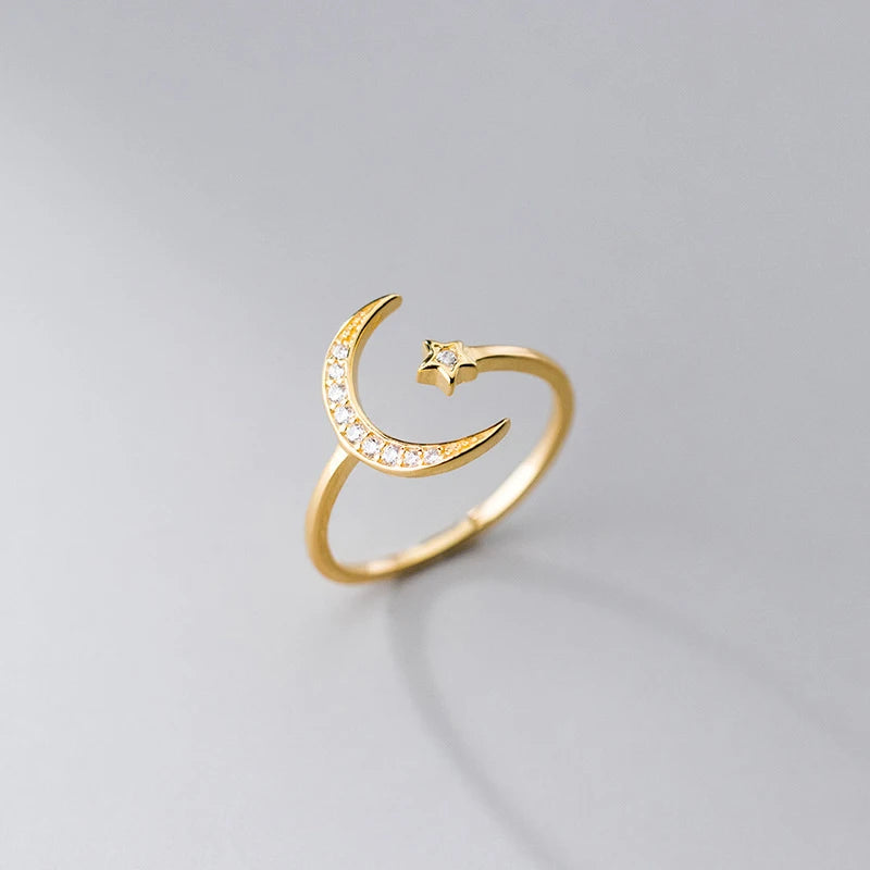 925 Sterling Silver Star & Moon Zircon Slim Ring