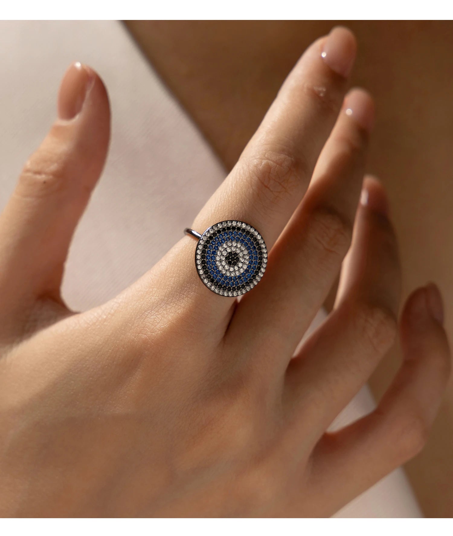 925 Sterling Silver Black CZ Geometric Round Ring