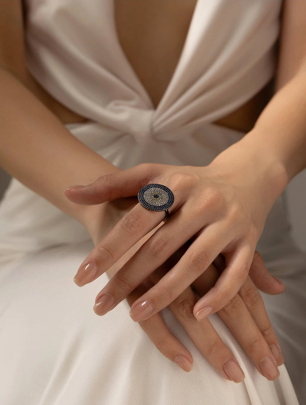 925 Sterling Silver Black CZ Geometric Round Ring