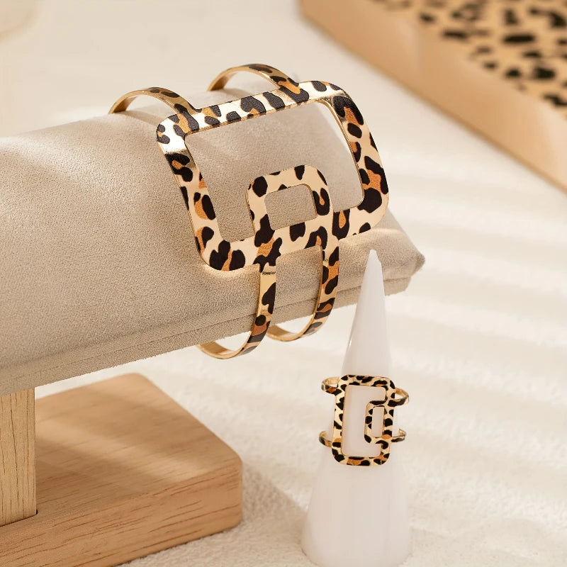 Fashion Hollow Geometric Bracelet & Ring Set