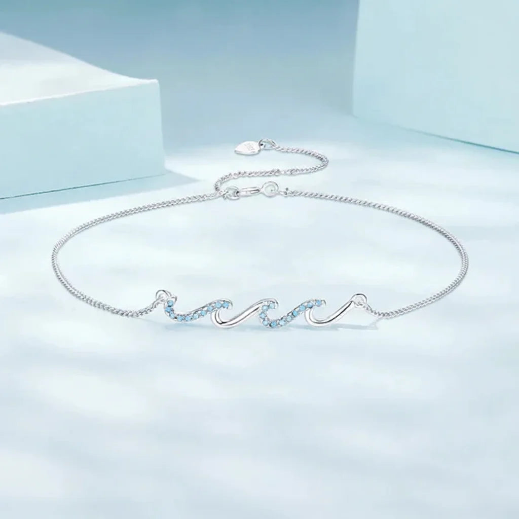 925 Sterling Silver Blue Sea Wave Anklet