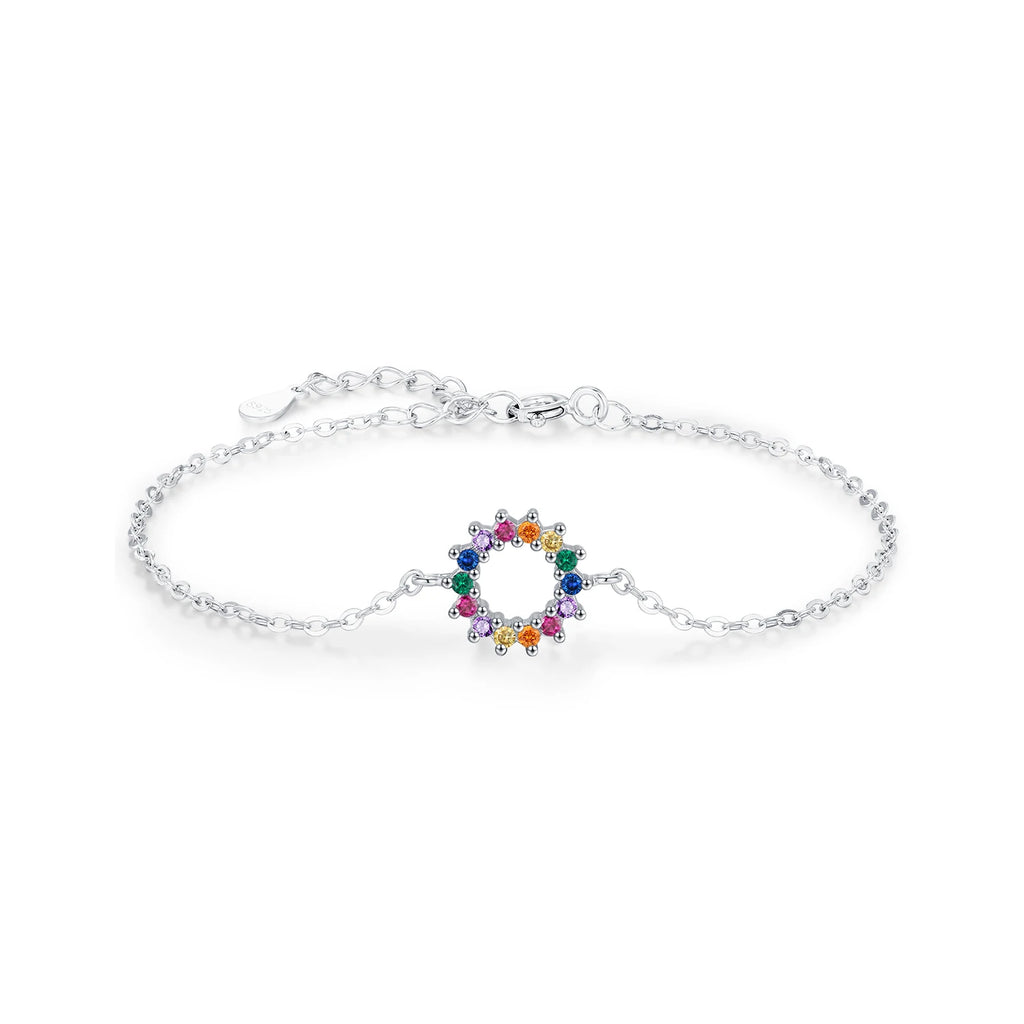 925 Sterling Silver Colorful Sun Zirconia Link Bracelet