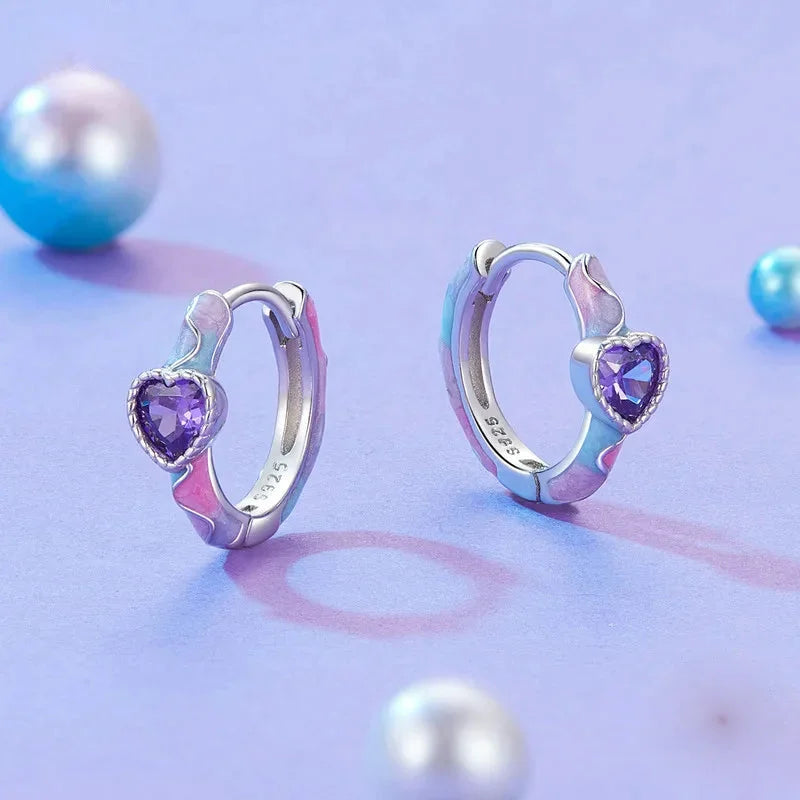 925 Sterling Silver Fantasy Galaxy Heart Hoop Earrings