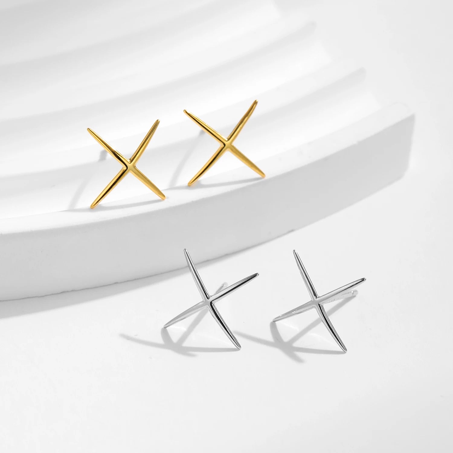 925 Sterling Silver X-Line Minimalist Stud Earrings