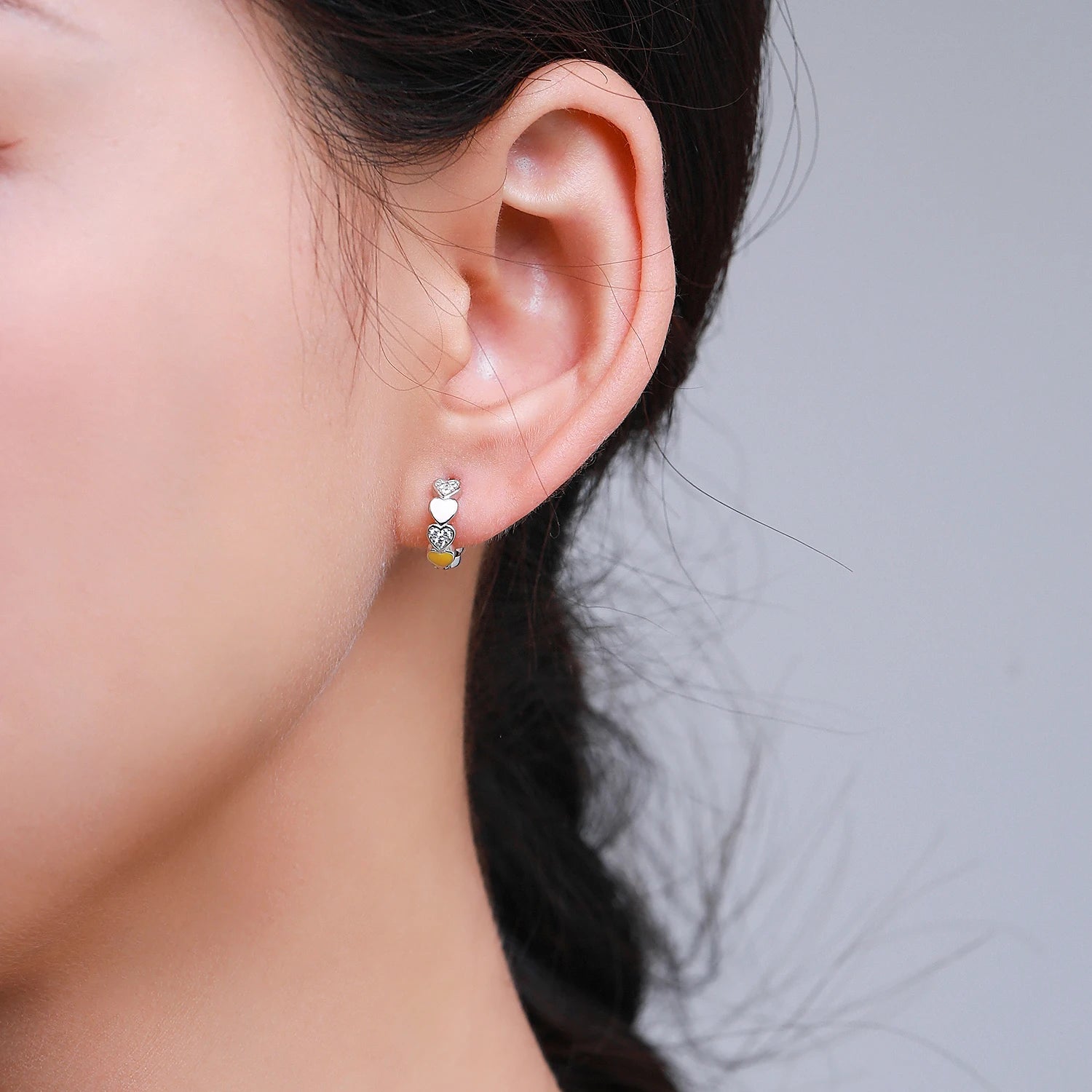 925 Sterling Silver Love Hearts Enamel CZ Ring & Earrings Set