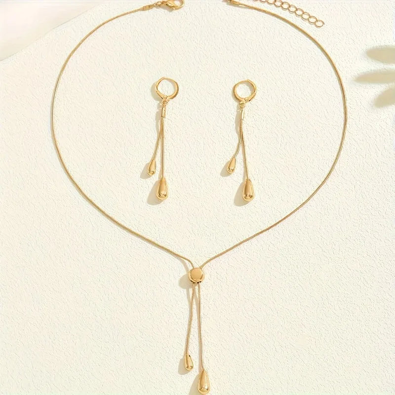 Long Drop Pendant Necklace & Earring Set