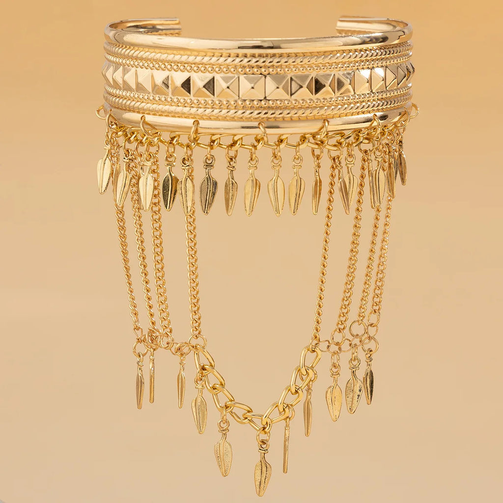 Gold Coin & Leaf Tassel Upper Arm Bracelet